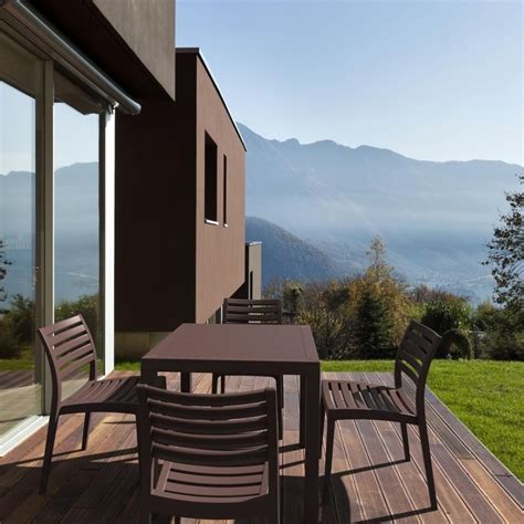 Ares Resin Square Outdoor Dining Set 5 Piece with Side Chairs Brown ISP1641S-BRW | CozyDays