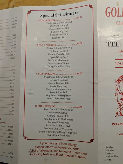 Menu At Golden House Chinese Restaurant Street