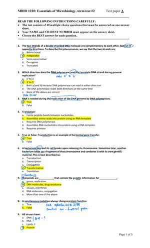 Mbio Practice Final Exam Name