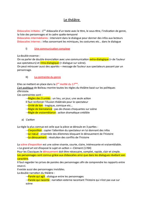 Le théâtre Notes de cours 1 Le théâtre Didascalies initiales 1ère