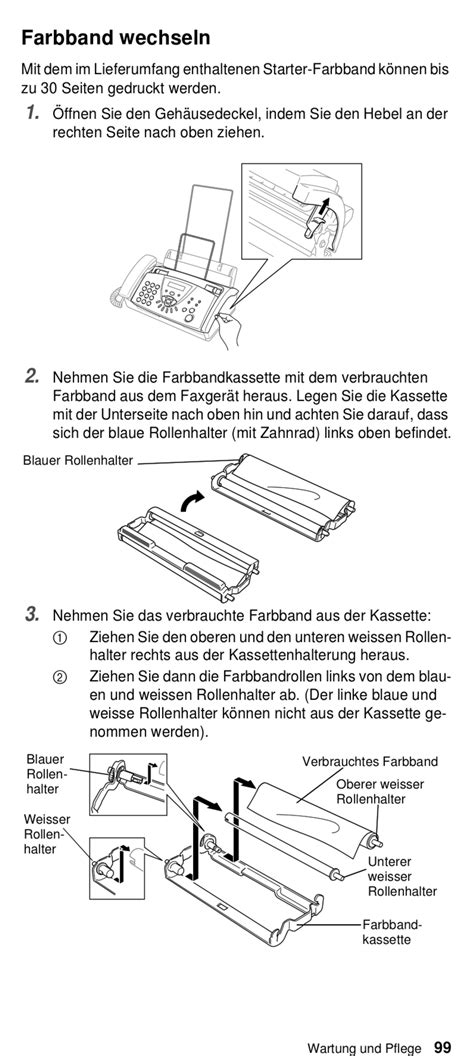 Farbband Wechseln Brother FAX T102 Benutzerhandbuch Seite 109