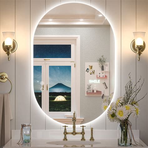 Keonjinn Oval Led Bathroom Mirror 24 X 36 Inch Backlit Mirror Bathroom