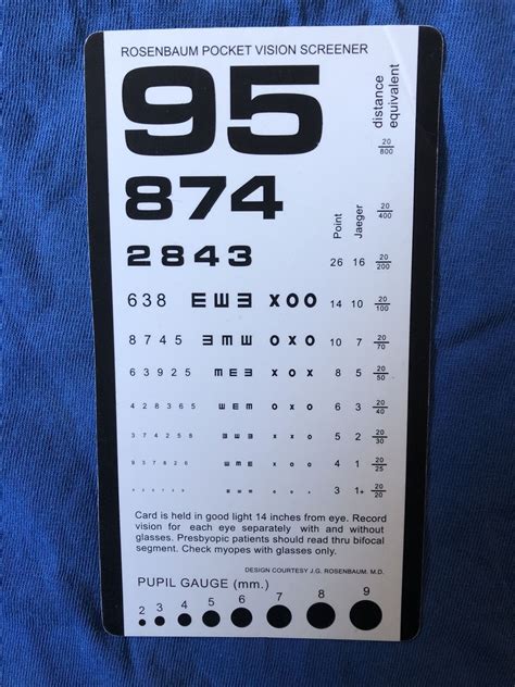 Eye Chart Pocket Eye Chart Snellen Pocket Eye Chart Rosenbaum Pocket