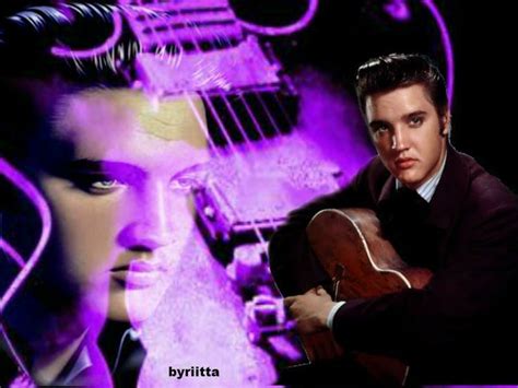 A Man Holding A Guitar In Front Of A Purple And Black Background With