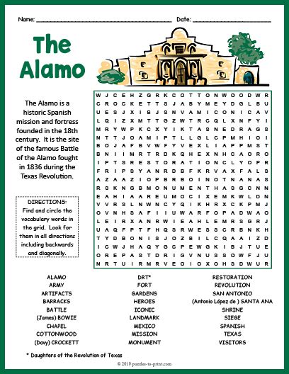 The Alamo Word Search Puzzle Worksheet Activity Made By Teachers