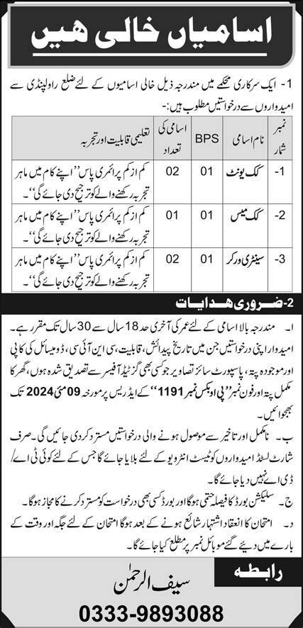 Government Organization Rawalpindi Jobs Job Advertisement