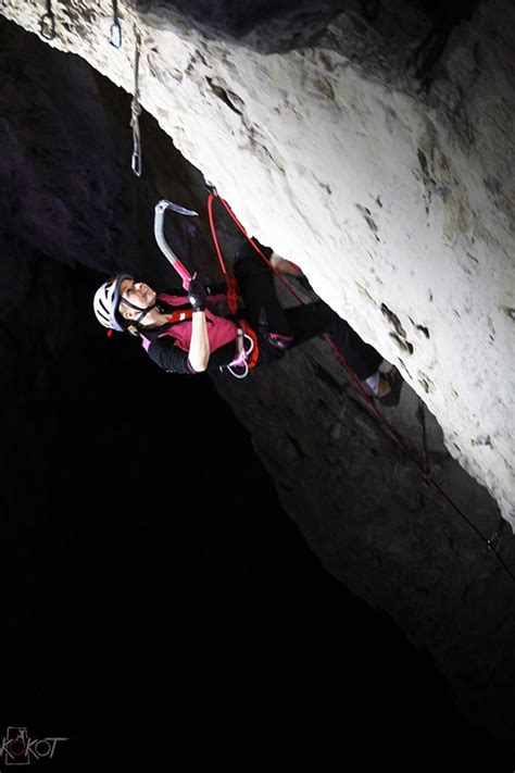 Lucie Hrozová, Lucie Hrozová repeating the drytooling route Bafomet M14 ...