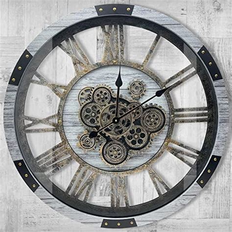 Lafocuse Inch Wooden Real Moving Gears Wall Clock Black Large Wall