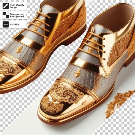 Premium Psd A Pair Of Gold Shoes With A Picture Of A Crown On The Bottom