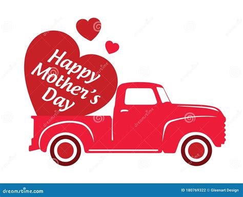 Old Red Truck Delivers Big Red Heart for Mother`s Day Stock ...