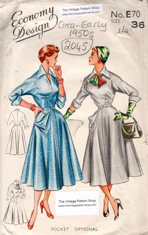 1950s Vintage Sewing Pattern Dress B36 2045 By Economy Design E70 Etsy