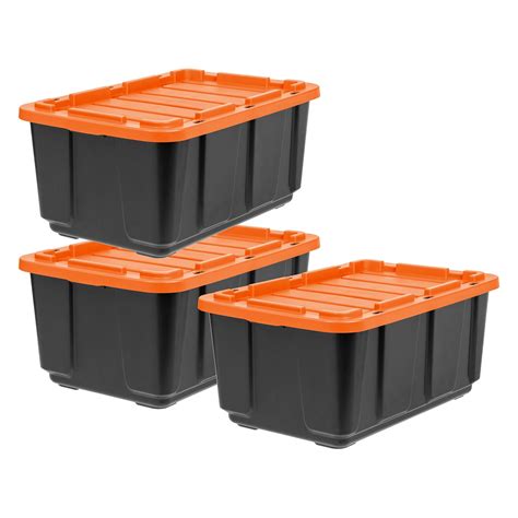 108 qt. (27 gal.) Utility Tough Tote, 3 Pack, Black with Orange Lid ...