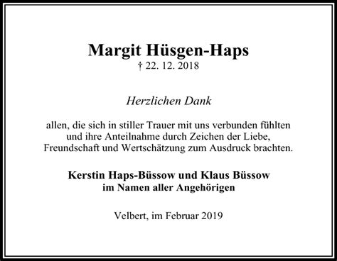 Traueranzeigen von Margit Hüsgen Haps Trauer in NRW de