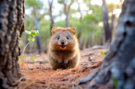 friendly quokka smiling   camera nestled   natural bushland