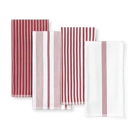 Williams Sonoma Mixed Stripe Kitchen Towels Set Of 4 Claret