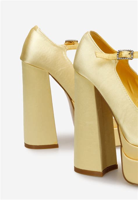 Pantofi Cu Toc Gros Si Platforma Bia Galbeni Zapatos