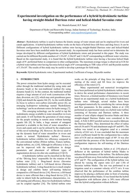 PDF Experimental Investigation On The Performance Of A Hybrid