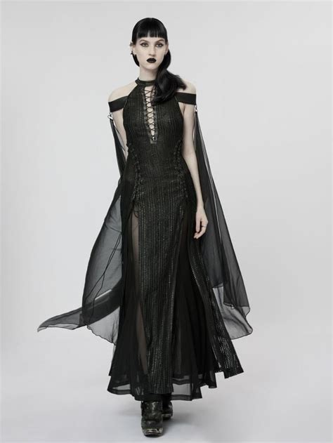 Elf Goth Black Maxi Dress Thigh High Slit