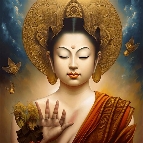 Oil Painting Of Buddha And Lotus Flowers By Tom Creative Fabrica