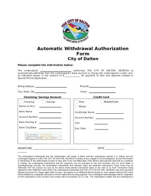 Credit Card Automatic Withdrawal Authorization Doc Template Pdffiller