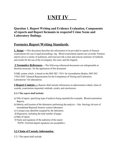 Reort Writing In Forensic Science UNIT IV Question 1 Report Writing