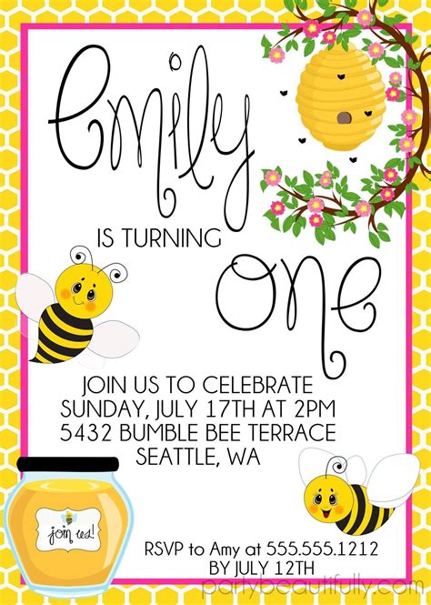 Bumble Bee 1st Birthday Party Invitations Bumble Bee Birthday Bee Birthday Party 1st Birthday