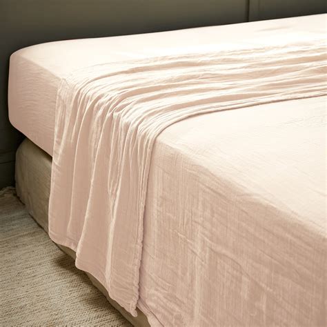 Drap plat gaze de coton 240 x 300 cm Gaïa Rose poudré Linge de lit