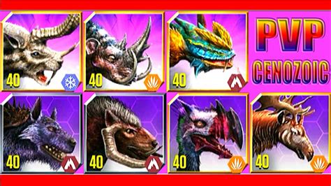 ALL CENOZOIC HYBRIDS MAXED PVP BATTLE JURASSIC WORLD THE GAME YouTube