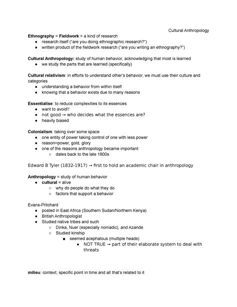 Cultural Anthropology Notes - Cultural Anthropology Ethnography ...
