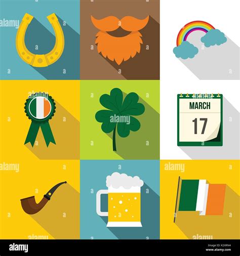 Saint Patrick Day Icon Set Flat Style Stock Vector Image And Art Alamy