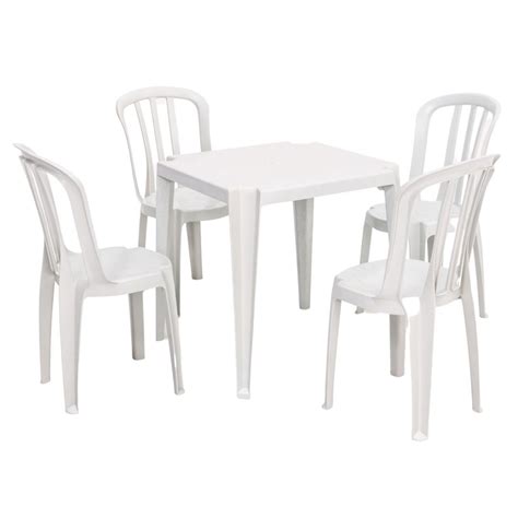 Conjunto Mesa Plástica 4 Cadeiras Bistrô branco gelo Capacidade