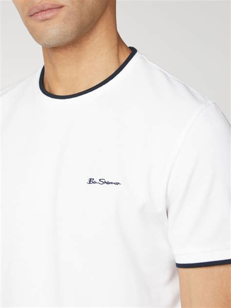 Men S White Pique T Shirt Tipped Tee Ben Sherman Est