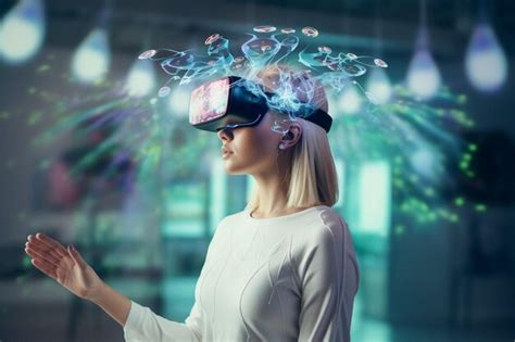 Premium Photo Blonde Caucasian Woman Exploring Virtual Reality In