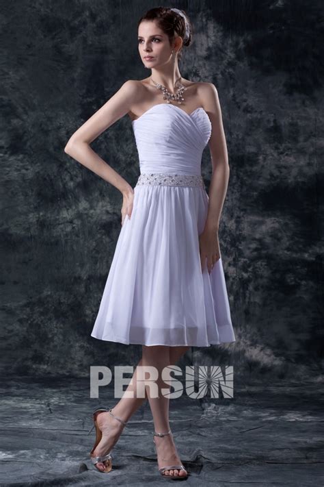 Robe blanche bustier cœur ruchée courte Persun fr