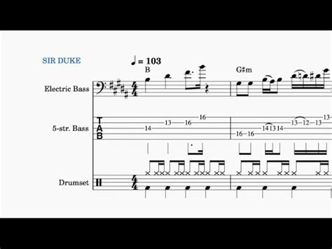 Sir Duke Stevie Wonder Bass Drums Transcription TAB YouTube