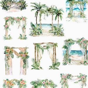 Watercolor Jungle Wedding Clipart Png Watercolor Tropical Boho Wedding