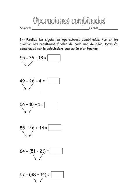 Actividad De Operaciones Combinadas Para A Partir De 4º De Primaria Operaciones Combinadas