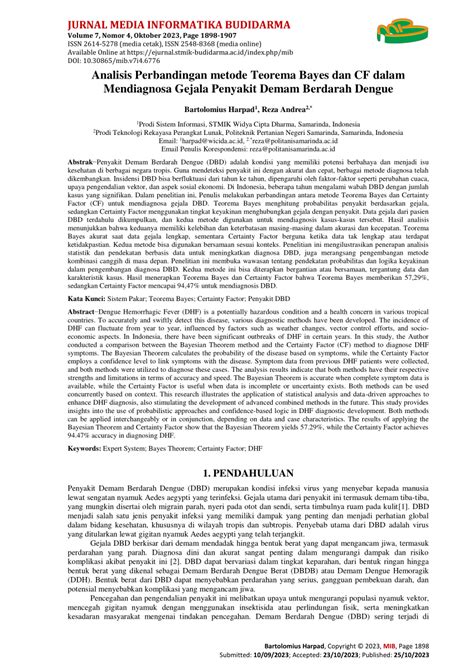 Pdf Analisis Perbandingan Metode Teorema Bayes Dan Cf Dalam