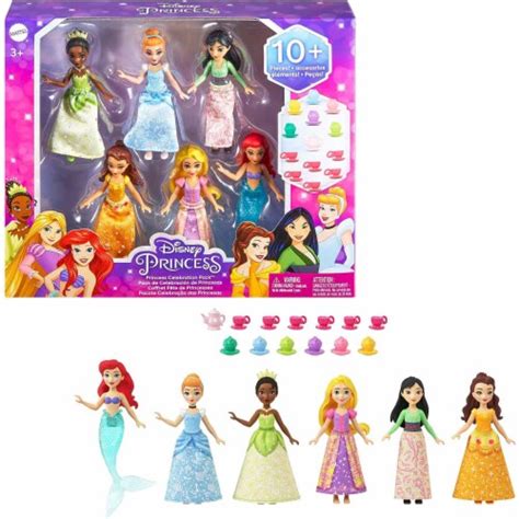 Disney Princess 6 Posable Small Dolls With Sparkling Clothing And 13 Tea Party Accessories 1