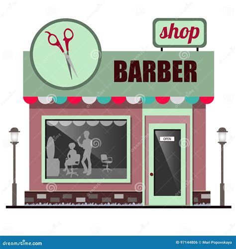 Facade Barbershop Signboard With Emblem And Awning Concept Street Building Facade Barbershop