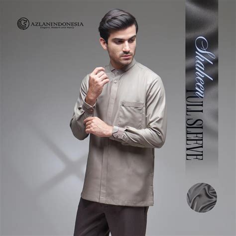 jual azlan indonesia kemeja koko pria shaheen warna coklat muda