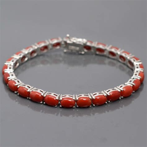 Natural Coral Bracelet Silver Bracelet Italian Coral Etsy