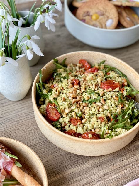 Bulgursalat Med Pesto Og Bagte Tomater Super Nem Og M Ttende