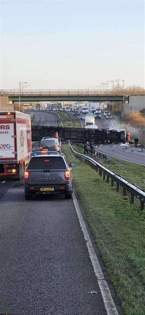 Lorry Crashes Through Central Barrier On A1 At Colsterworth Near Grantham