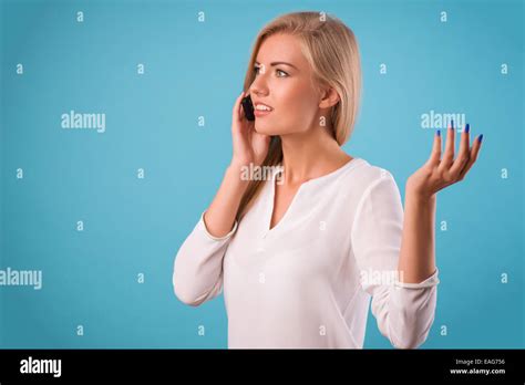Lovely Blonde Wearing White Blouse Stock Photo Alamy