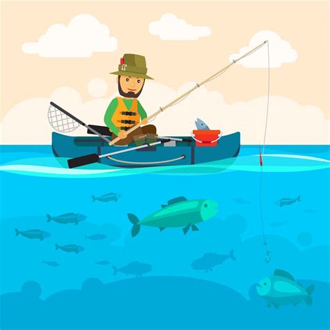 Fisherman on a boat vector illustration By SmartStartStocker ...