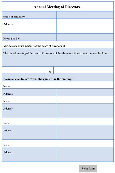 Annual Meeting Of Directors Form Editable Pdf Forms