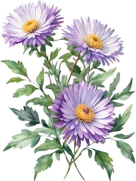 Premium Psd New England Aster Flowers Watercolor Painting Of New