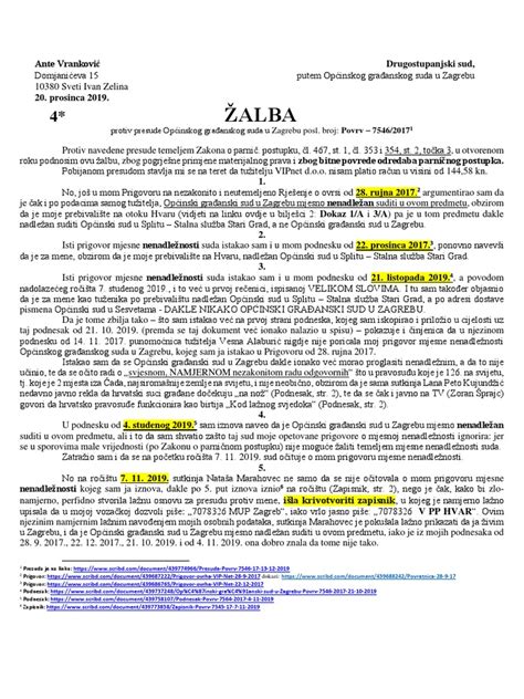 Žalba Na Presudu U Predmetu 75462017 Pdf