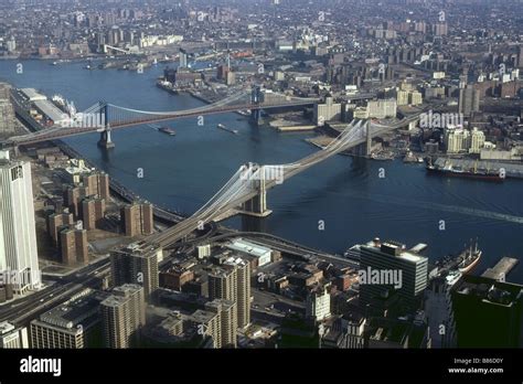 Aerial view of Manhattan Bridge and Brooklyn Bridge Stock Photo - Alamy